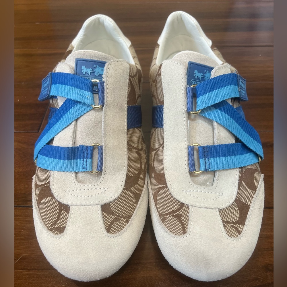 Coach Ivory and Tan C Fabric and Suede Sneakers Size 10